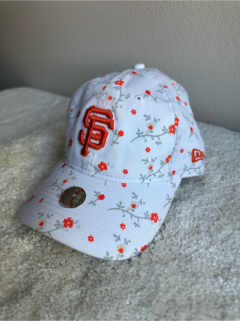 New Era White Baseball Cap with Orange Floral SF Logo